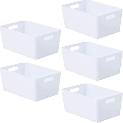 Niftii Storage Boxes | Kitchen Storage & Organisation Baskets 5-Pack 3.9L | STURDY HANDLES DESIGN: lightweight · durable · bathroom · pantry · hamper · stackable · laundry