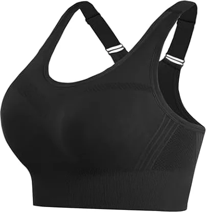 Litherday Women's Sports Bra Max Control Solid High Impact Wirefree Sports Bras for Women Removable Padding Yoga Gym Running Crop Top Black