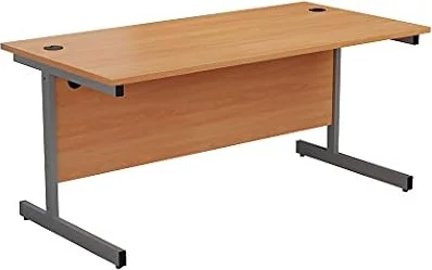 Office Hippo Heavy Duty Rectangular Cantilever Desk, Home Office Table + Integrated Cable Ports, PC Desk For Office or Home, 5 Yr Wty - Silver Frame/Beech Top, 120cm x 80cm