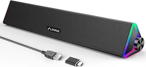 LENRUE PC Speakers,Computer Speakers with Single USB for Power and Stereo Sound,PC Soundbar with Touch Lights,Gaming Speaker for Desktop,Laptop (USB-C Adapter Included)
