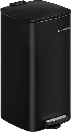 SONGMICS Kitchen Bin, 30L Steel Pedal Bin | Trash Bin, with Inner Bucket, Soft Close and Stays Open, Ink Black, PLUSHIC Collection LTB593B02