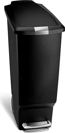 simplehuman Slim Pedal Bin, 40L Kitchen Bin, Black Plastic