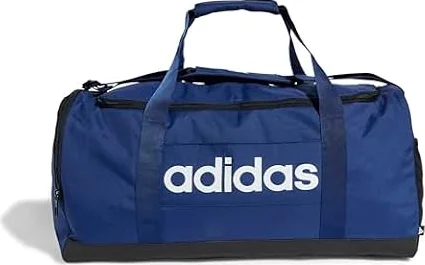 adidas Unisex Essentials Linear Duffel Bag Duffel Bag, Dark Blue/White, M