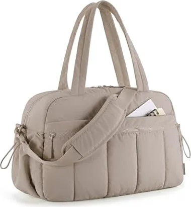 BAGSMART 24L Womens Gym Travel Bag, Weekend Overnight Cabin Bag, Wet Pocket | Duffle Bag with Trolley Sleeve for EasyJet Underseat Ryanair Overhead Bins, for Sports, Hospital, Nappy Bag, Camel