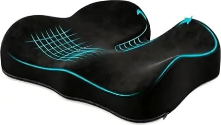 Benazcap Memory Foam Coccyx Cushion to Reduce Tailbone Pressure, Black. | Office Chair Cushion, Ergonomic Seat Cushions for Home, Office and Wheelchair, Car Seat Cushions for Driving, Non-Slip Base.