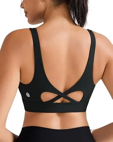 RUNNING GIRL Sports Bra for Women High Support, Molded Cup High Impact Sports Bras with Sewn in Pads Workout Running Bra(EU_WX3128_Black_M)