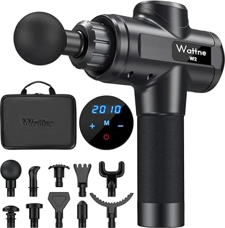 Muscle Massage Gun Deep Tissue Percussion Massager - Portable Handheld Sport Massagers for Athletes, Super Quiet & Powerful Brushless Motor Cordless, 20 Speed Level,Wattne W2 (Black)