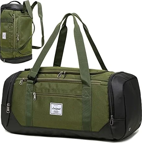 Laripwit Travel Duffle Bag for Men 40L Medium Gym Duffel Backpack with Shoe Compartment & Wet Pocket Sports Holdalls Women Weekend Overnight Bag for Traveling Camping, Green