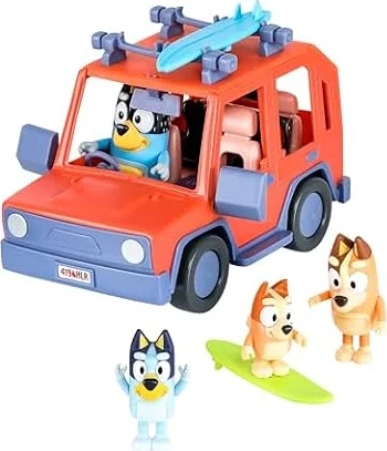 Bluey Heeler 4WD Family Toddler Toy Car, Pretend Play Bluey Toys, 4 Figures