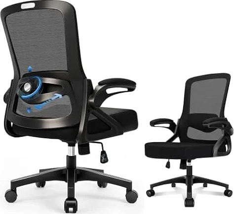 Durrafy Ergonomic Office Chair, 4D Lumbar Support Mesh Desk Chair with 90° Folding Armrests, 150kg Load Height Adjustable Computer Chair for Home Office