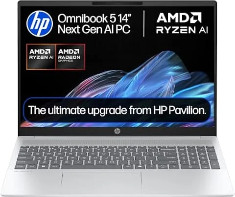 HP OmniBook 5 Next Gen AI Laptop | AMD Ryzen AI 5 | 16GB RAM | 512GB SSD | 16” 2K Anti-Glare Display | Up to 16.75hrs Battery | Fast Charge | Windows 11 | 16-ag0001sa | Silver | Charger Included