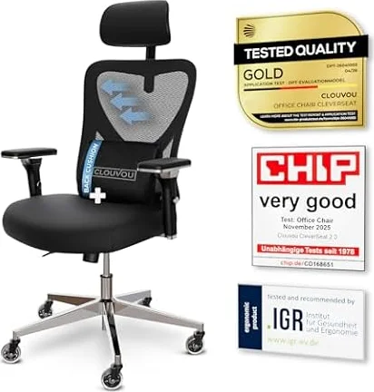 CLOUVOU Ergonomic Office Chair for Home | Premium Back Support | Black