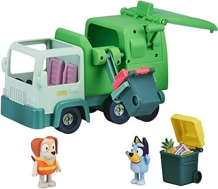 Bluey Garbage Truck Vehicle Playset with Two 2.5"-3" Official Collectable Character Action Figures Bluey with the Bin Man and 2 Rubbish Bin Accessories