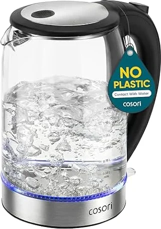 Cosori Kettle, Plastic-Free Water Contact, Premium Glass, 1.7L, Black | Electric Kettles, Fast Boil, Removable & Washable Stainless Steel Filter, Auto Shut-Off, Ideal for Tea, Coffee, 2200W