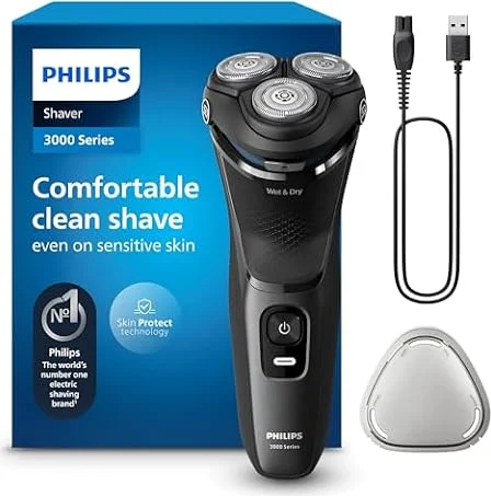 Philips Electric Shaver 3000 Series - Wet & Dry Electric Shaver for Men with SkinProtect Technology in Dark Moon, Pop-up Beard Trimmer, Cordless Shaver (Model S3145/00)
