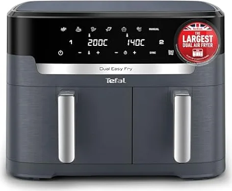 Tefal XXL 11L Dual Drawer Air Fryer, 7 Preset Programs, Oil-Free | 6.5L and 4.5L Drawers, Serves 8 to 10, Frying, Baking, Heating, Drying, 40-200C Manual Control, Dishwasher Safe