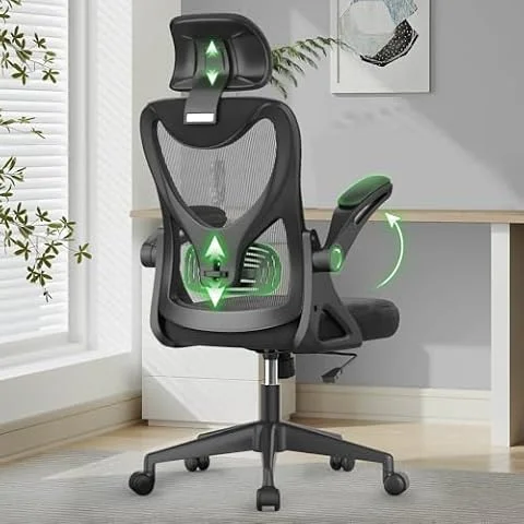 Office Chair - Ergonomic Desk Chair with Lumbar Support Headrest Adjustable, Padded Flip-up Armrests Comfy Seat Cushion High Back Executive Manager Chair For Home Office