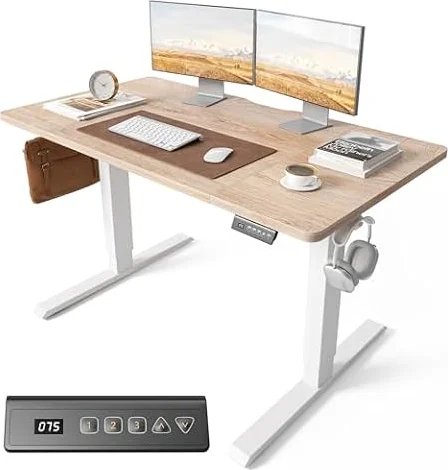 Cubiker Electric Standing Desk 120 x 60 cm, Height Adjustable Sit Stand Desk with Memory Presets, Home Office Computer Desk, White Frame with Oak Top