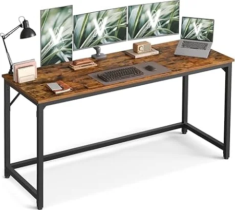VASAGLE Computer Desk, Office Desk, 160 x 60 x 76 cm | For Study, Bedroom, Living Room, Rustic Brown and Matte Black, BARNET Collection LWD121K01