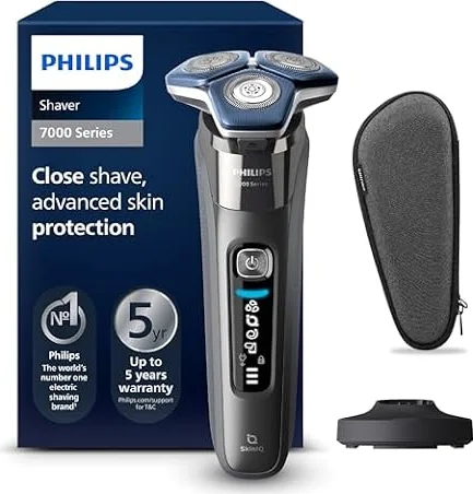 Philips Shaver Series 7000 - Wet & Dry Mens Electric Shaver with SkinIQ Technology, Pop-up Trimmer, Charging Stand, Travel Case and Cleaning Brush (Model S7887/35)