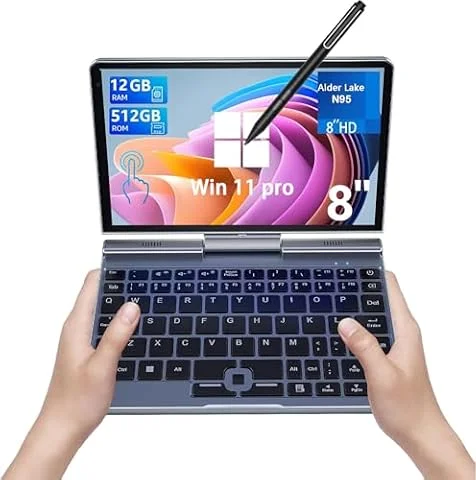 KOOSMILE Mini Laptop, Small PC Win11 Pro 8 inch HD Touch Screen N95 2-in-1 Pocket PC 12GB LPDDR5 RAM, 512GB/1TB SSD Wi-Fi 6,BT 5.2,HDMI,2MP Camera Convertible (12GB+512GB)