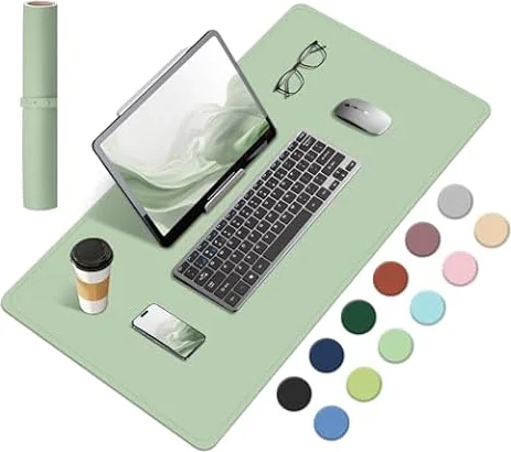 BLESWIN Non-Slip Desk Pad, Natural Cork and Leather Desk Mat, Wide Portable Mouse Pad, Easy to Clean, Mouse Pad for Office/Home/Detector (Light Green, 60 x 34 cm)