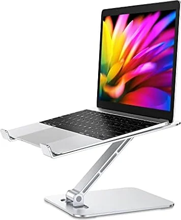 Babacom Laptop Stand, Ergonomic Foldable Computer Stand Adjustable Height | Ventilated Aluminium Alloy Laptop Riser Desktop Book Stands Compatible with MacBook Air Pro, All 10-16" Laptops (Silver)