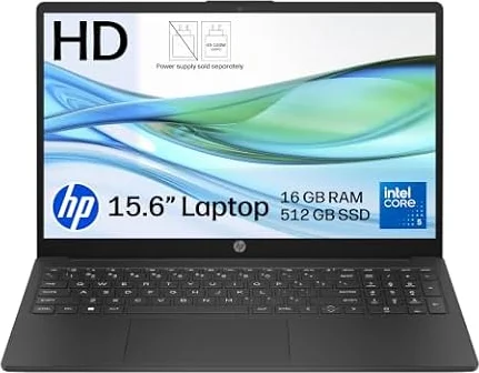 HP 15.6" Laptop | 15-fd1010nax | Intel Core 5 120U | 16GB RAM | 512GB SSD | Anti-glare Display | Up to 10.75 hrs battery | Fast charge | Dual speakers | Windows 11 | Black | Charger sold separately
