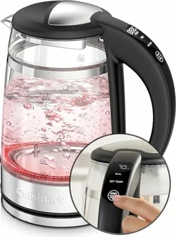 Cuisinart 1.7L Illuminating BPA free Glass Kettle, Multi Temprature Control | 3 Year Guarantee | Double Wall | Viewable Water & Safe to Touch | 50-100°C in 5°C | 3KW Rapid Boil