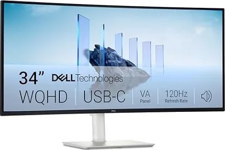 Dell 34 Plus USB-C Monitor - S3425DW, WQHD (3440x1440), 120Hz, VA, 1ms | AMD FreeSync Premium, 21:9 Curved, HDR10, Height Adjust, Built-in Speakers, 2 USB-C, 2 HDMI, 2 USB, 3 Year Warranty
