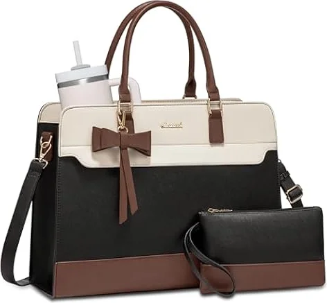 LOVEVOOK Laptop Handbags for Women, 15.6 Inch Ladies Work Bags Large Tote Bags with Compartments, PU Leather Womens Handbag Shoulder Bag for Office School Teacher Shopping Business