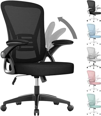 naspaluro Office Chair Ergonomic Desk with 90° Flip-up Armrest Lumbar Support, Height Adjustable Chair, Executive Swivel Computer Padded Seat Cushion for Home/Office