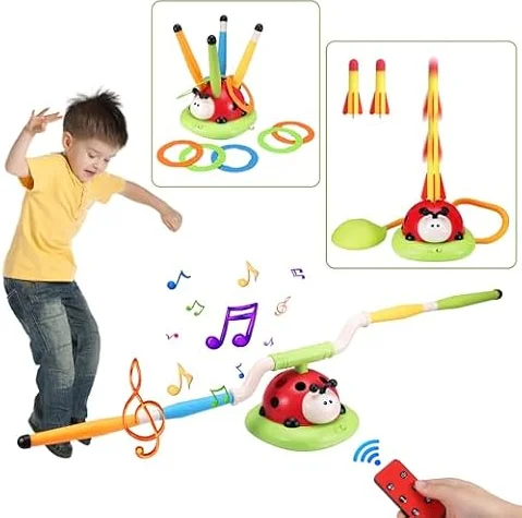 3 in 1 Kids Toys, Stomping Launch Rocket Launcher, Toss Ring Game Toys | Musical Jump, Children's Sports Set for Ages 5-7, Indoor Outside Toy Presents Gifts for Kids Boys Girls Ages 3 4 5 6 7 8 9+