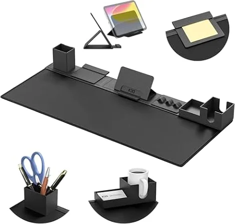 KDD Desk Pad Mat Set, 6 in 1 Mouse Mat with Magnetic Desktop Storage Accessories DIY Feature for Phone,Tablet Stand/Cup Holder/Pen Card Holder/Cable Management for Home Office Accessories(80X35.5cm)