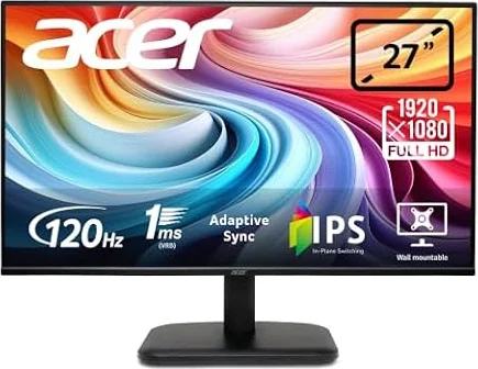 Acer EK271G 27 inch Full HD (1920 x 1080) Monitor - 120Hz, 1ms, IPS Panel, Adaptive Sync, 99% sRGB, HDMI, VGA