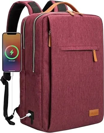 Hp hope Laptop Backpack for Women Travel, Durable Backpacks Carry On, with USB Charging Port, Fits 15.6 Inch Laptop, Waterproof, Resistant Luggage Business Weekender Bag, Red