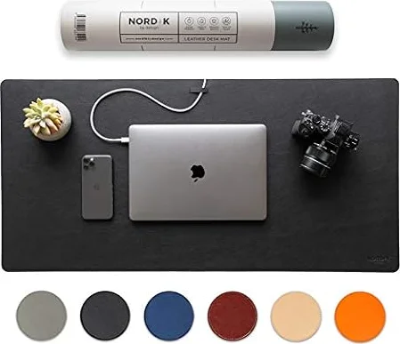 Nordik Leather Desk Mat - Pebble Black - Large Leather Desk Pad 89x43 cm