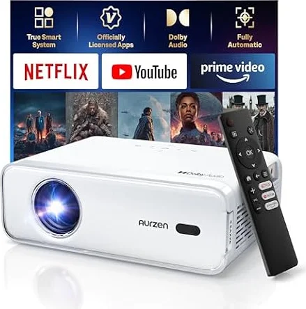 [Netflix App Available & Dolby Audio] Aurzen Eazze D1 Smart Projector | 4K Support, Auto Focus & Auto Keystone, HDR10, 60Hz Portable Projector for iOS/Android/USB/TV Stick