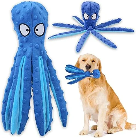 Acehome Squeaky Dog Interactive Play Toy,No Stuffing Octopus Dogs Chew Toy with Crinkle Paper for Medium and Large Dogs Playing