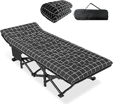 ATORPOK SHOP Camp Beds for Adults with Cushion, Comfortable Travel Camping Cot for Sleeping, Portable Tent cot with Carry Bag Supports 450 lbs (Black)