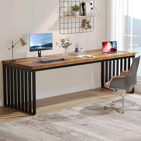 Tribesigns 180 cm Computer Desk, Desk with Heavy Duty Metal Frame, Workstation Study Desk for Home Office, Brown (Without Chair) (Brown)