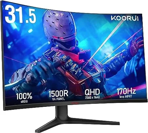 KOORUI 32 Inch Curved Gaming Monitor, QHD 1440P, 170Hz, VA 1500R, 1MS