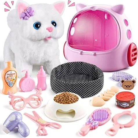 17PCS Cat Toys for Girl,Robot Cat Toys for 3 4 5 6 7 Year Old Girls