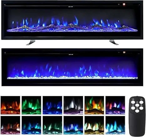 INMOZATA Electric Fire Wall Mounted/Recessed/Freestanding 102cm Electric Fireplace with Remote & Touch Screen Control 12 LED Color Flame Effect, 2 Heat Settings 900W&1800W, Crystal & Log Set