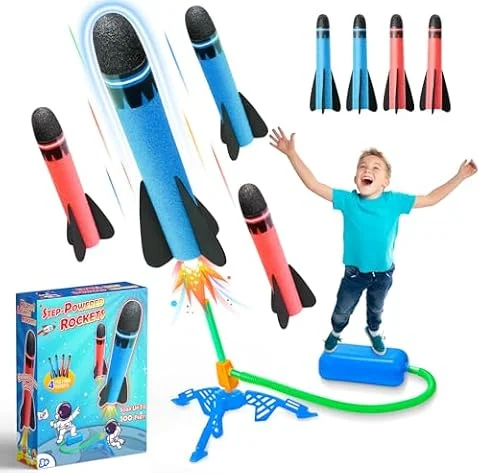 HappyGoLucky Kids Toys Age 3-12, Rockets Toys for 4-10 Year Old Boys 3-9 Year Old Boys Girls Gifts Rocket Toy Launcher Boys Age 5 6 7 Outdoor Garden Game Birthday Gifts for Kids