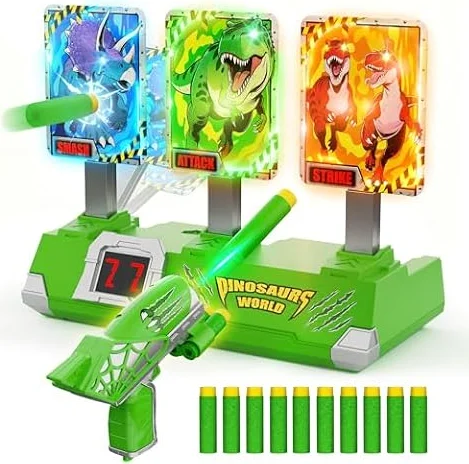Dinosaur Toys for 3-12 Year Old Boys, Shooting Games w Light Up Electronic Targets with Toy Gun Pistol, 4 5 6 7 8 9 10 Year Old Boys Gifts, Kids Toys Age 3-12 Easter Gifts for Kids Birthday Present