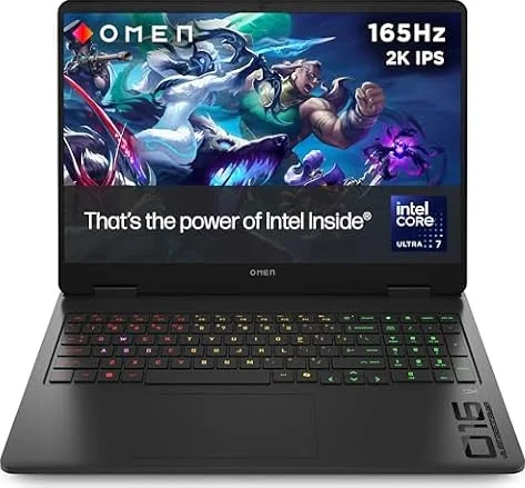 HP OMEN Slim Gaming Laptop | Intel® Core™ Ultra 7 255H | 24GB RAM | 1TB SSD | NVIDIA GeForce RTX 5060 | 16" 165Hz VRR 2K IPS Display | Windows 11 | RGB Keyboard | Fast Charge | 16-an0001sa