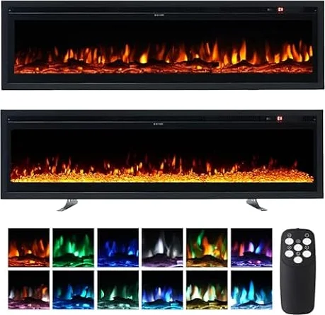 INMOZATA 3 IN 1 Electric Fire 152cm/60" Wall Mounted/Recessed/Freestanding Electric Fireplace with Remote & Touch Screen Control 12 LED Color Flame Effect, 2 Heat Power 900W&1800W, Crystal & Log Set