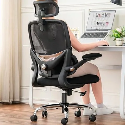 Ergonomic Mesh Office Chair with Adjustable Lumbar, Space-saving Armchair