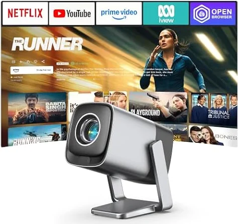 [Now with Netflix & TOF Real-time Focus] XuanPad 40000L Mini Silver Smart Projector 4K Support, Native 1080P, WiFi & Bluetooth, Auto Keystone, 3D Dolby Audio, 210° Stand Portable Projector for Bedroom